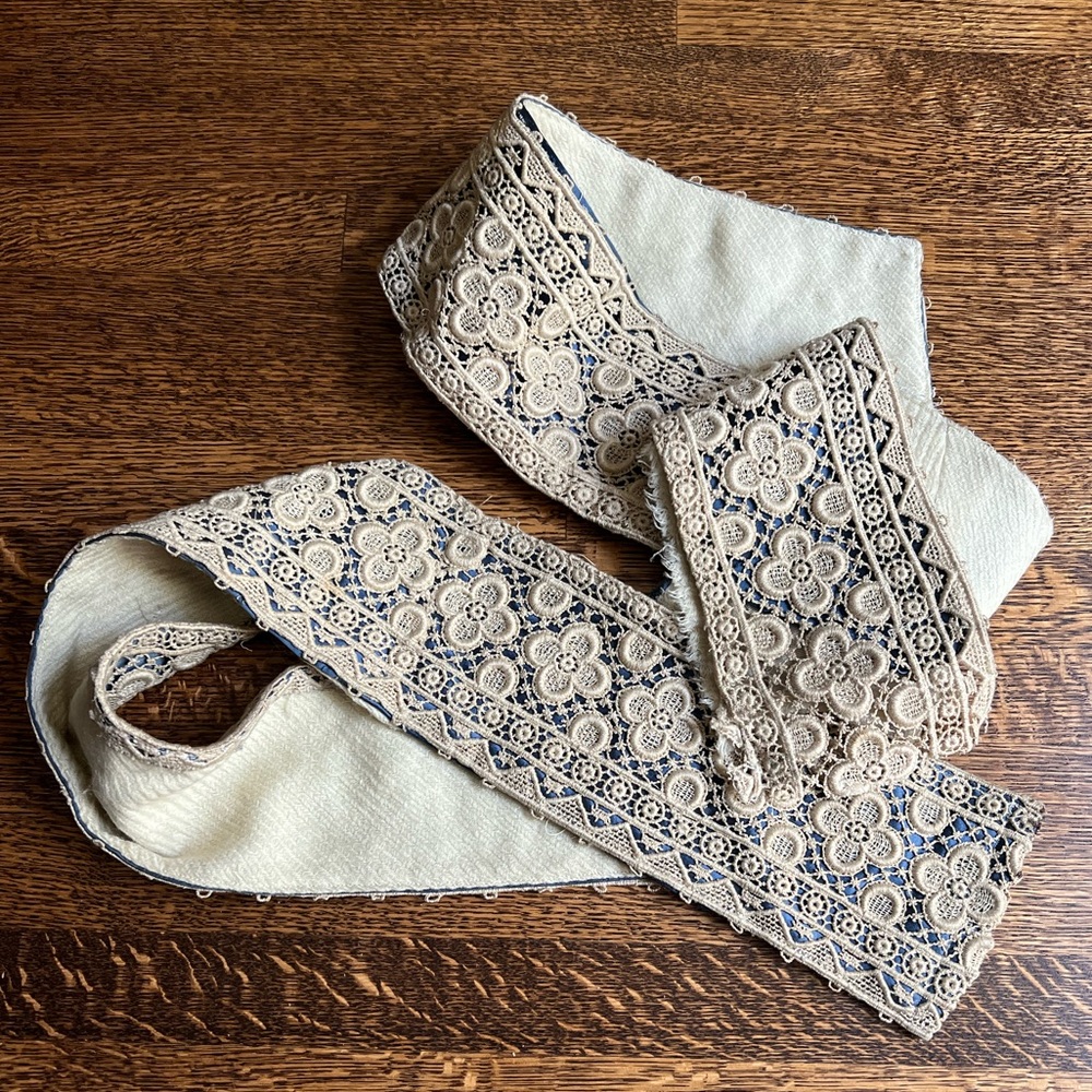 Heavy Antique Lace Border, Salvaged Remnant, Large Victorian Fabric Piece